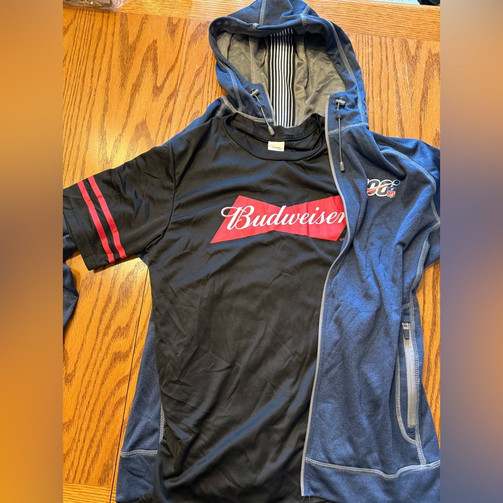 Men’s NFL Blue Lightweight Jacket w/ Black Budweiser shirt - Never Worn, Size M